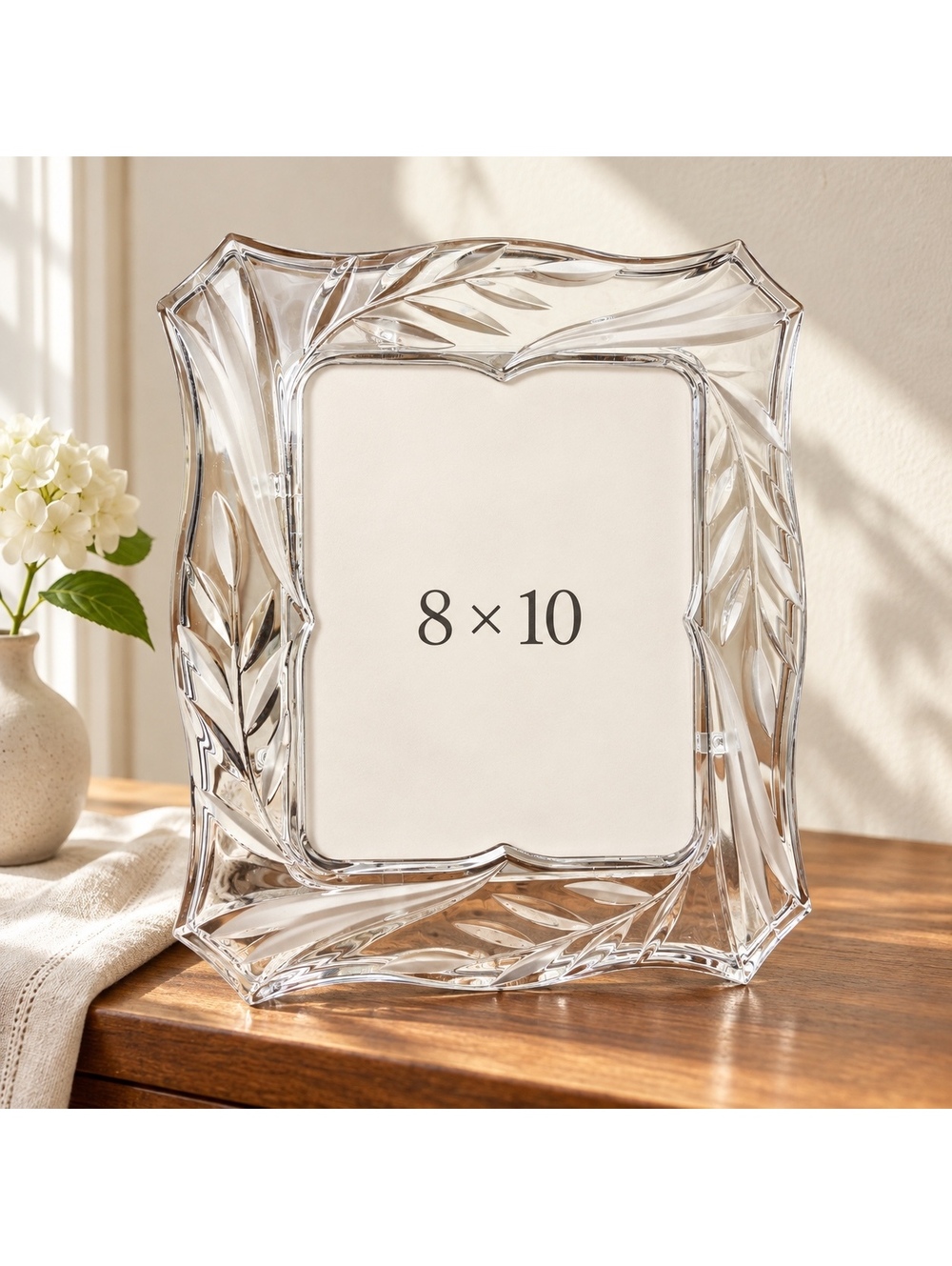 Vintage Crystal Look Picture Frame 8x10 Photo Clear Leaf Design Scalloped 12x14
